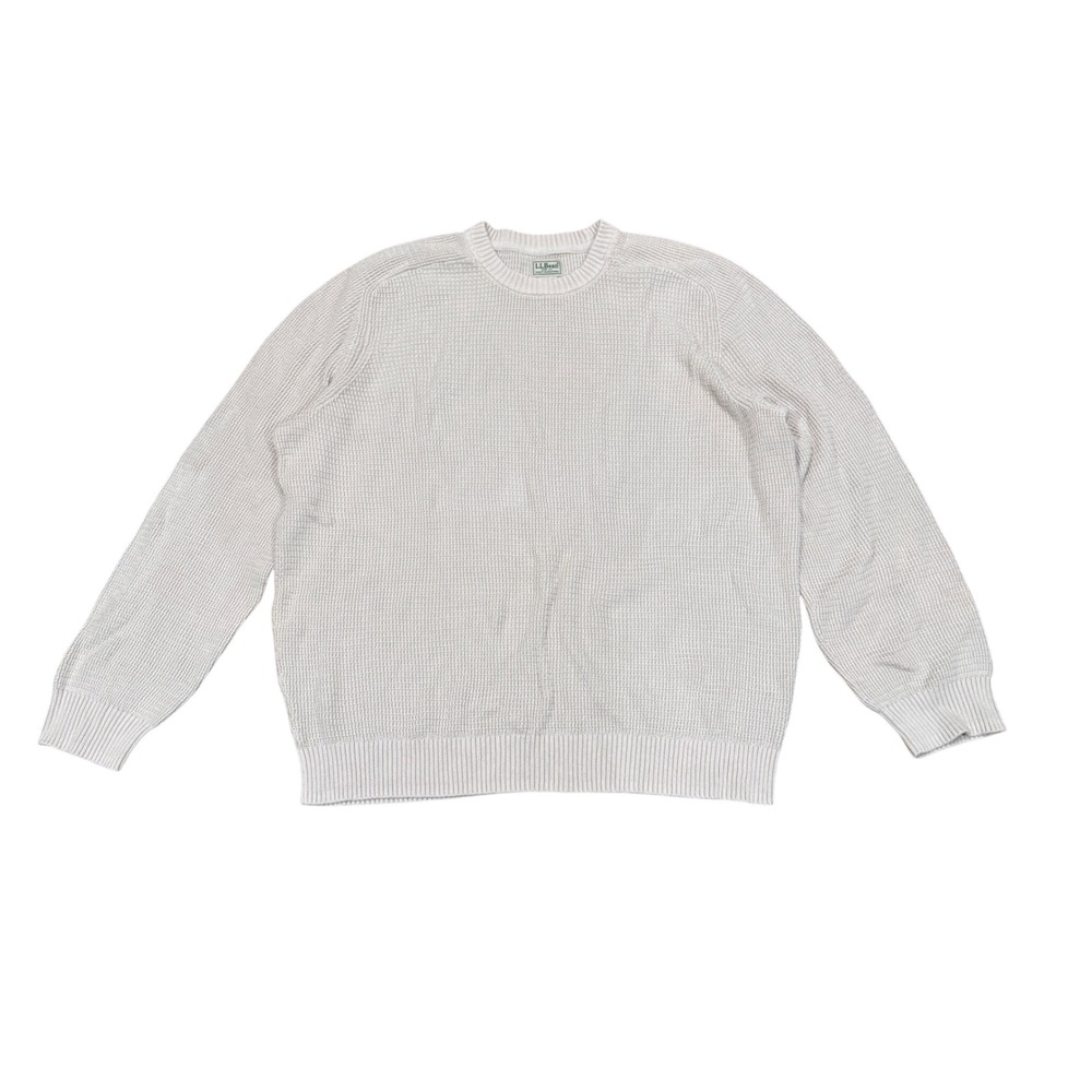 LL Bean Sunwashed Textured Cotton Sweater XXL‎ Crewneck Oyster Shell Mens Casual